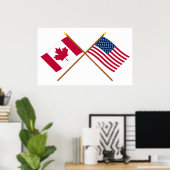 Canada and United States Crossed Flags ポスター (ホームオフィス)