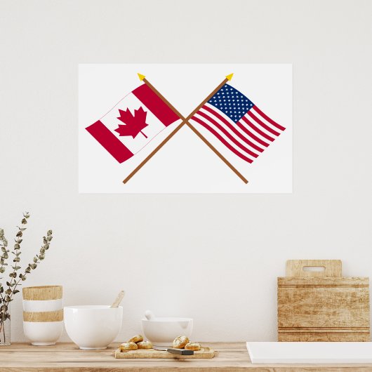 Canada and United States Crossed Flags ポスター (キッチン)