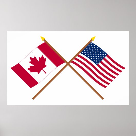 Canada and United States Crossed Flags ポスター (正面)
