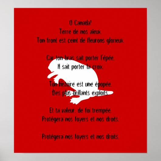 Canada Day Beaver White French Anthem Poster ポスター (正面)