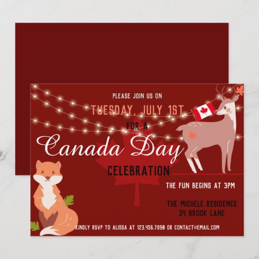 Canada Day Celebration Invitation Independence 招待状 (正面/裏面)