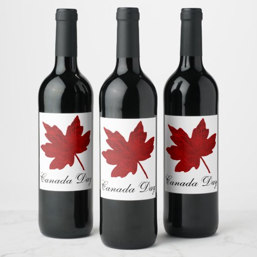 Canada Day Maple Leafまたはメッセージ ワインラベル (ボトル)