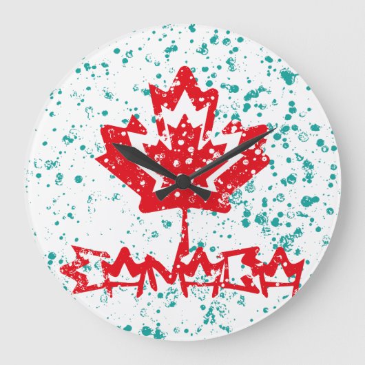 CANADA double RAIN EARTH MAPLE BY MASANSER PIXELAT ラージ壁時計 (正面)