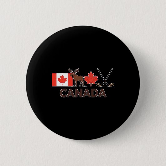 Canada Flag Canadian Maple Leaf Deer Ice Hockey _1 缶バッジ (正面)