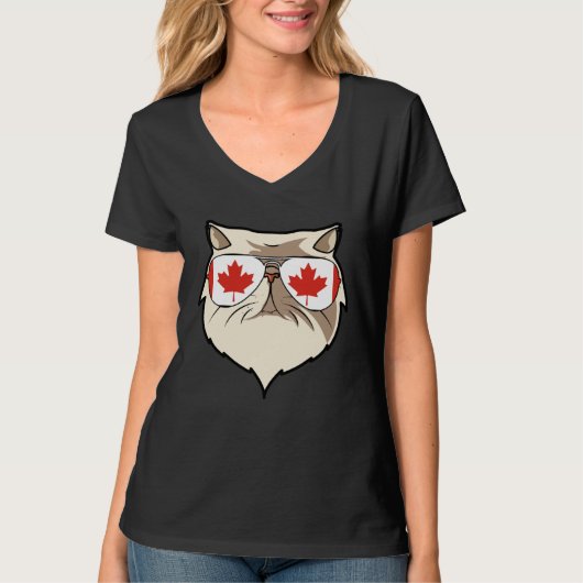 Canada Flag Canadian Persian Cat Sunglasses Tシャツ (正面)