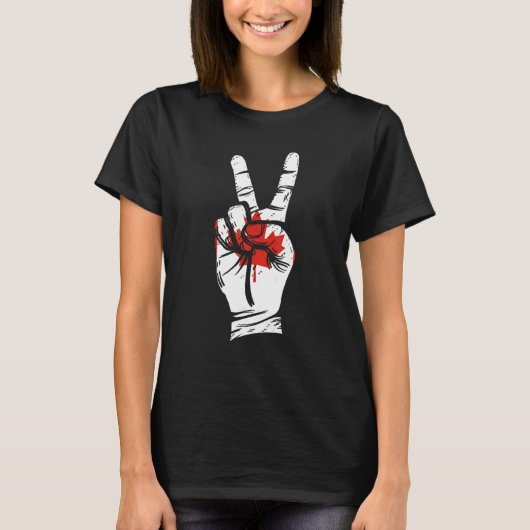 Canada Flag Piece Sign Canadian Tシャツ (正面)