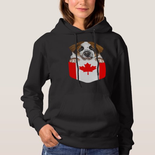Canada Flag St Bernard Dog In Pocket パーカ (正面)