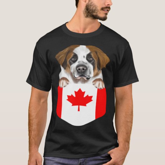 Canada Flag St Bernard Dog In Pocket Tシャツ (正面)
