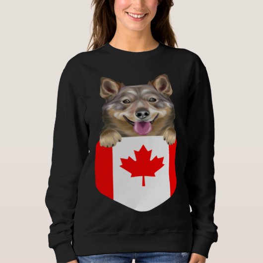 Canada Flag Swedish Vallhund Dog In Pocket スウェットシャツ (正面)