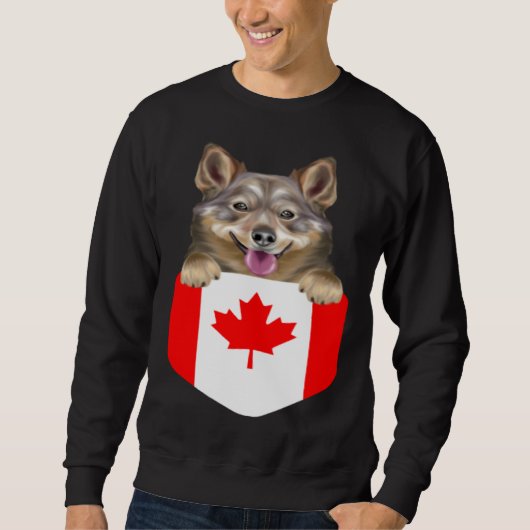 Canada Flag Swedish Vallhund Dog In Pocket スウェットシャツ (正面)