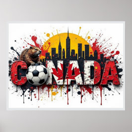Canada Football Citiscape Oil Painting Style Art ポスター