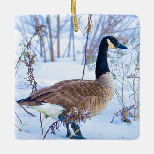 Canada Goose in Snow Ornament セラミックオーナメント (正面)