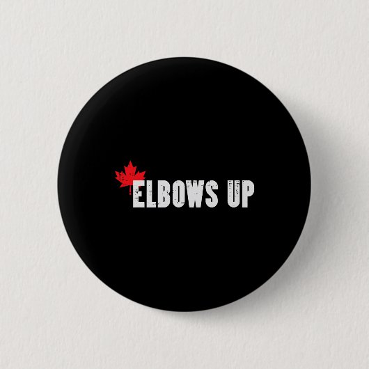 Canada Hockey Elbows Up Canadian Maple Leaf Men Bo 缶バッジ (正面)