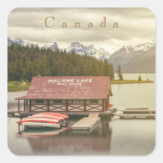 Canada Maligne Lake Boat House スクエアシール (正面)