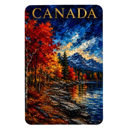 Canada Mountain Lake Art Souvenier マグネット (縦)