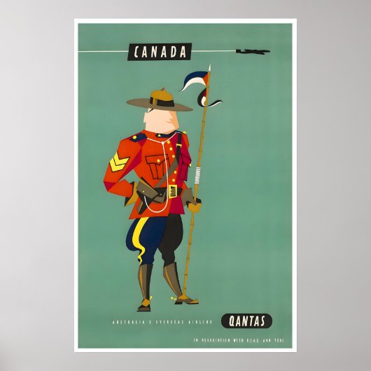 Canada Travel Poster Mountie Art Qantas Airline ポスター (正面)
