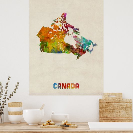 Canada Watercolor Map ポスター (キッチン)