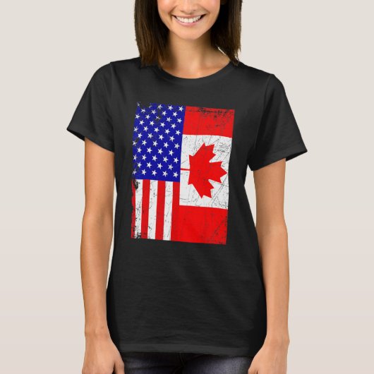 Canadian American Shirt USA Canada Flag 4th Of Jul Tシャツ (正面)
