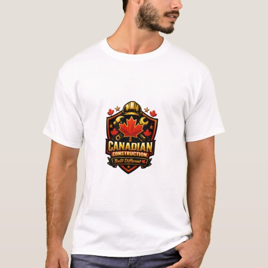 Canadian Construction Built Different Shield Badge Tシャツ (正面)