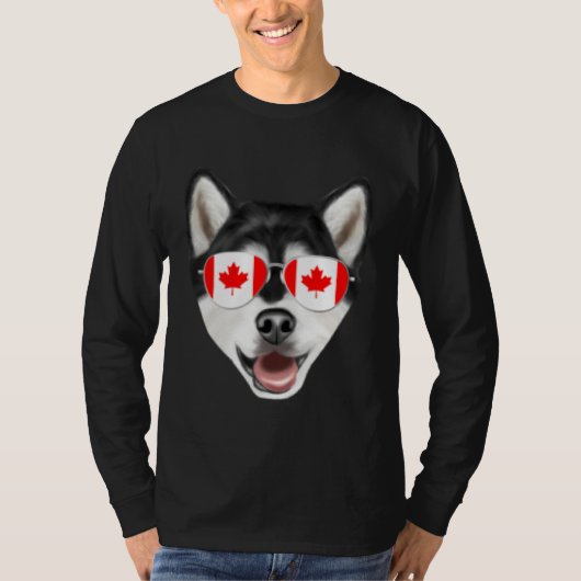 Canadian Flag Alaskan Malamute Dog Canada Pocket Tシャツ (正面)
