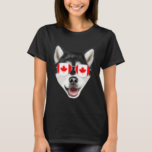 Canadian Flag Alaskan Malamute Dog Canada Pocket Tシャツ (正面)