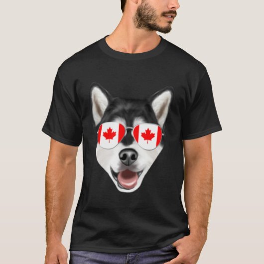 Canadian Flag Alaskan Malamute Dog Canada Pocket Tシャツ (正面)