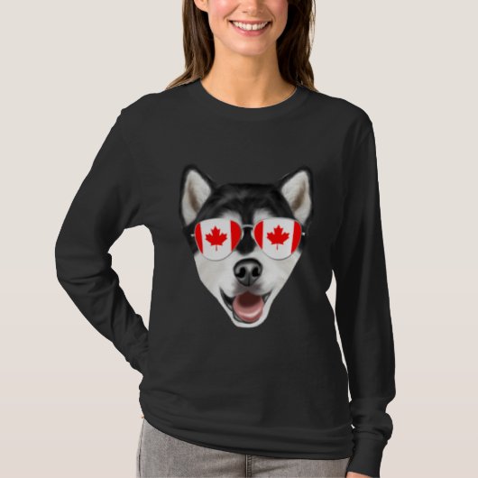 Canadian Flag Alaskan Malamute Dog Canada Pocket Tシャツ (正面)
