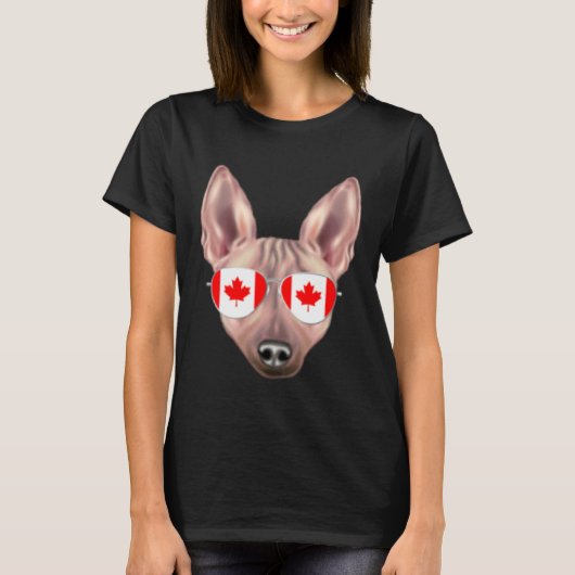 Canadian Flag American Hairless Terrier Dog Canada Tシャツ (正面)