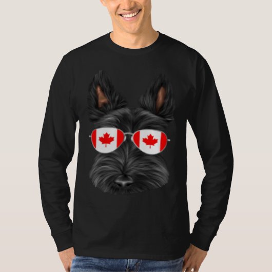 Canadian Flag Scottish Terrier Dog Canada Pocket Tシャツ (正面)