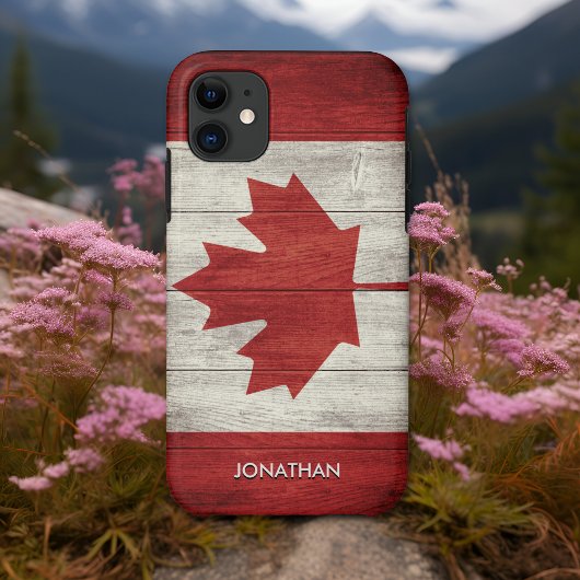 Canadian flag with customizable wooden background Case-Mate iPhoneケース