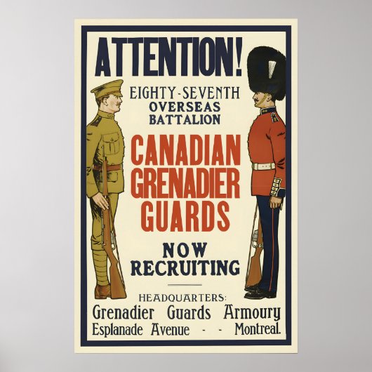 Canadian Grenadier Guards WWI Recruitment Poster ポスター (正面)