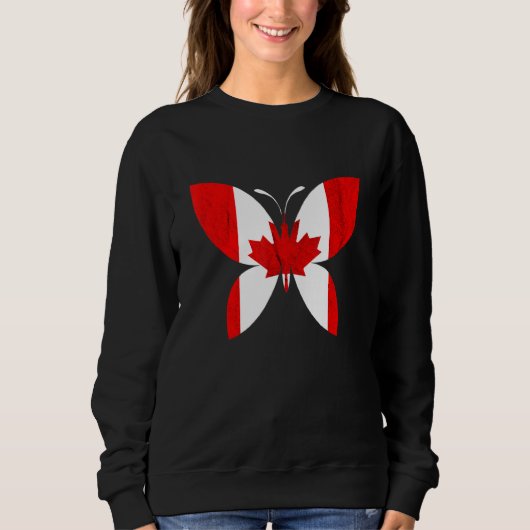 Canadian Pride Butterfly Maple Leaf Canadian Flag  スウェットシャツ (正面)