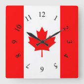 Canadian Red and White Maple Leaf Canada スクエア壁時計 (正面)