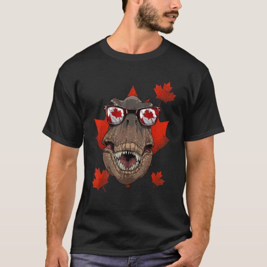 Canadian Rex Maple Tree Leaf Canada Flag Dinosaur Tシャツ (正面)