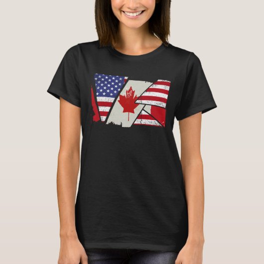Canadian Roots Half American Flag Canada Tシャツ (正面)