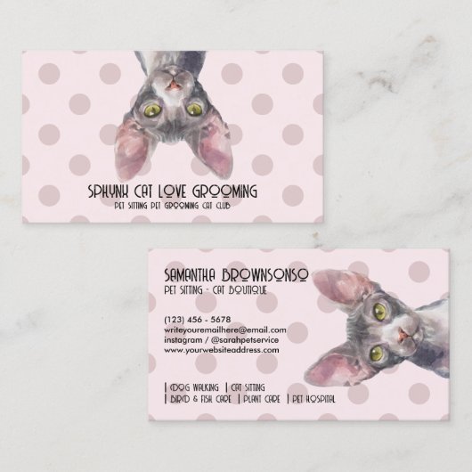 Canadian Sphynx Cat Pink Dots 名刺 (正面/裏面)