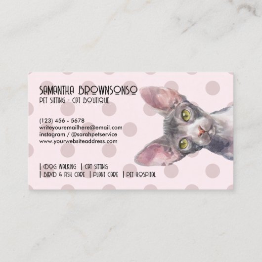 Canadian Sphynx Cat Pink Dots 名刺 (裏面)