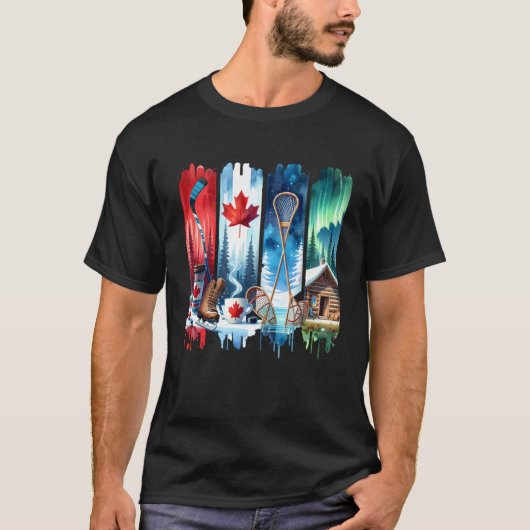 Canadian Winter Wonders Hockey Cabin Northern Pole Tシャツ (正面)