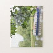 Canal Boat and Trees on the River Avon Englandイギリス ジグソーパズル (縦)