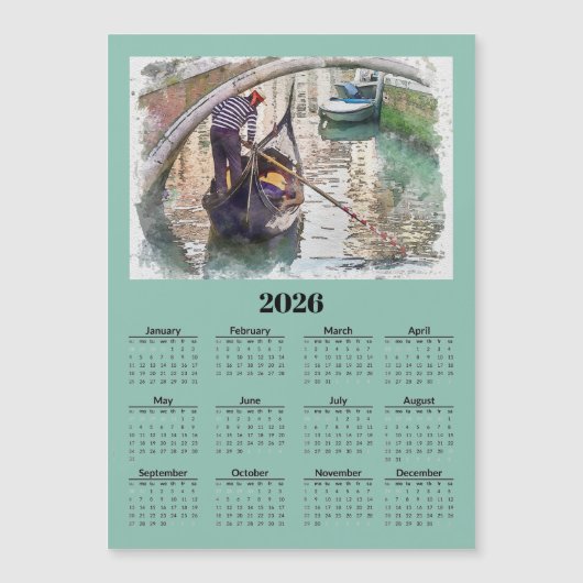 Canal in Venice Italy 2026 Calendar Magnetic Card (正面)