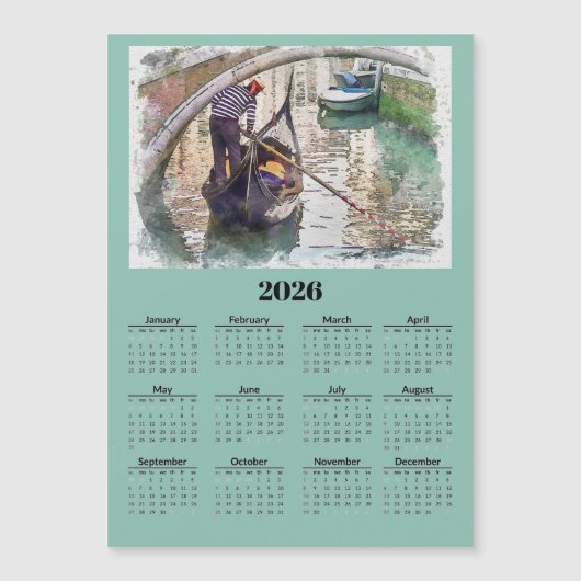 Canal in Venice Italy 2026 Calendar Magnetic Card (正面)