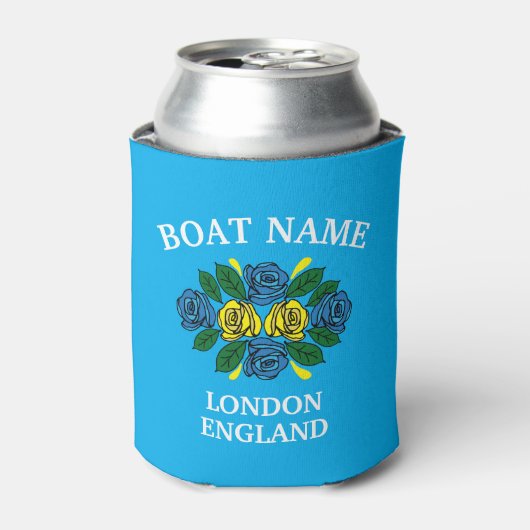 Canal Narrowboat Blue Roses Boat Name 缶クーラー (缶正面)