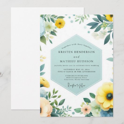 Canary Teal Meadow Wedding 招待状 (正面/裏面)