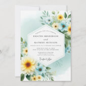 Canary Teal Painterly Flora Wedding 招待状 (正面)