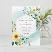 Canary Teal Painterly Flora Wedding 招待状 (スタンド正面)