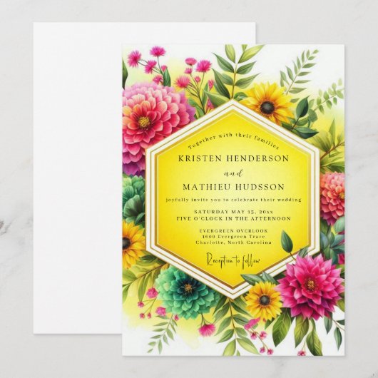 Canary Vibrant Botanical Wedding 招待状 (正面/裏面)