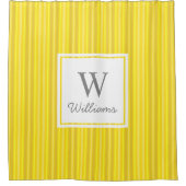 Canary Yellow細い縦縞の灰色のモノグラム シャワーカーテン (正面)