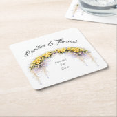 Canary Yellow Romantic Freesia  Floral Wedding スクエアペーパーコースター (アングル)