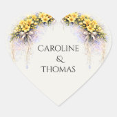 Canary Yellow Romantic Freesia  Floral Wedding ハートシール (正面)