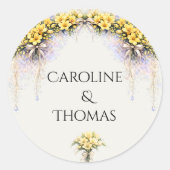 Canary Yellow Romantic Freesia  Floral Wedding ラウンドシール (正面)
